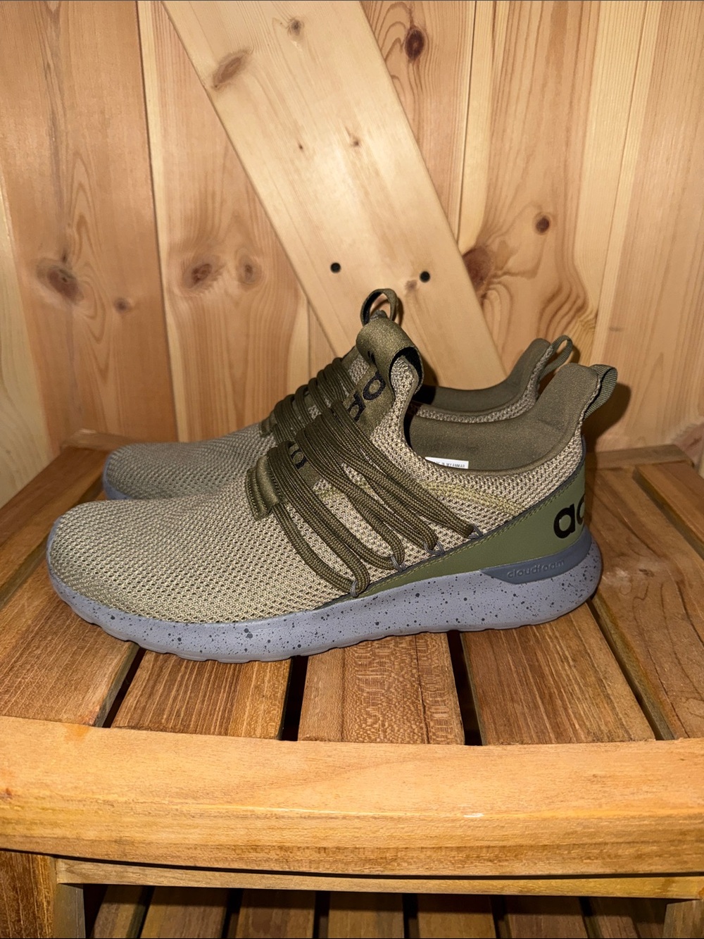 Adidas Olive Green Knit Slip-On Sneakers with Gray Sole